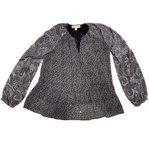 MICHAEL Michael Kors Navy Boho Bandana Print Blouse Size L Bohemian Hippie Gypsy